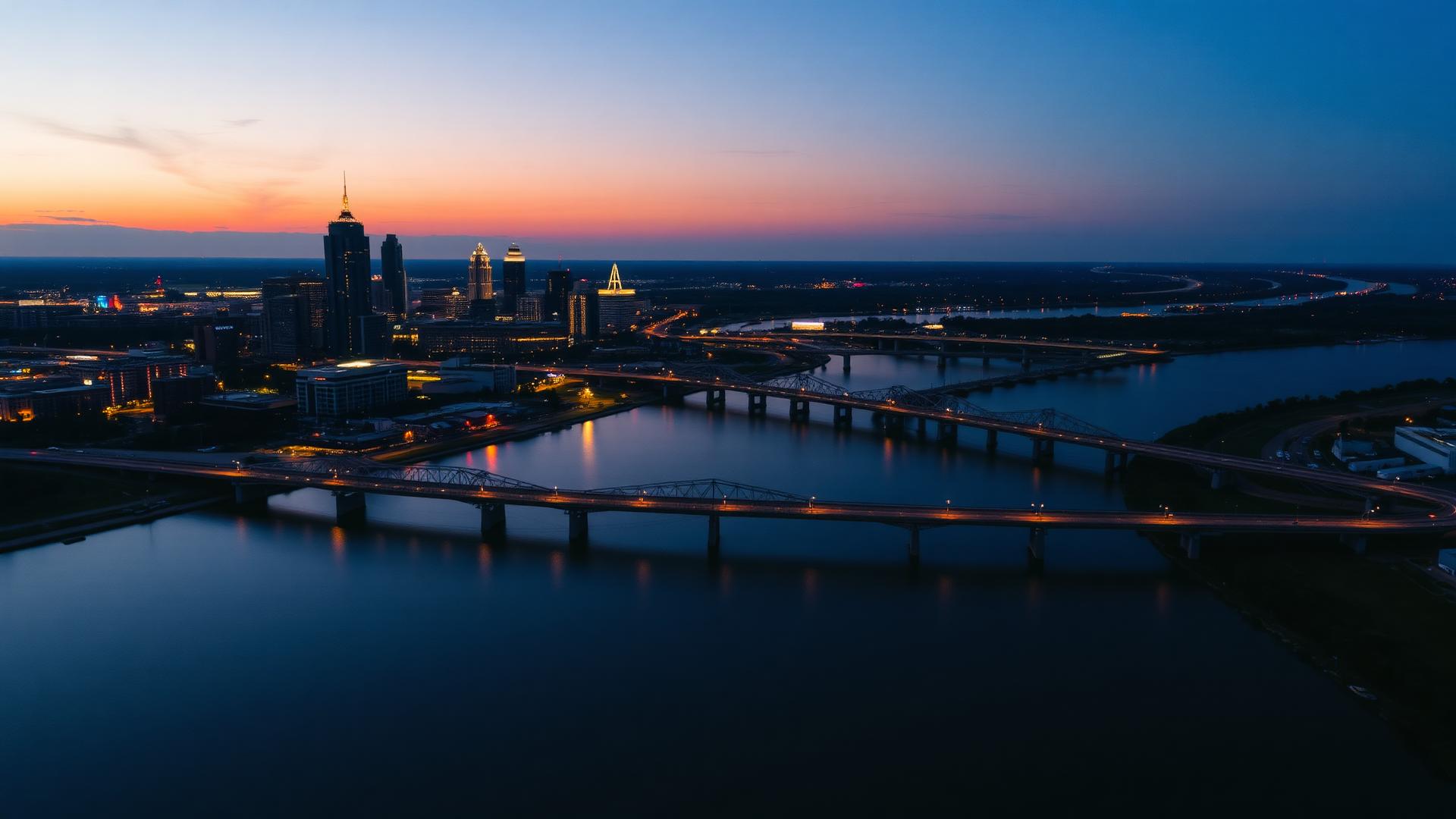 Northern Louisiana skyline at dusk